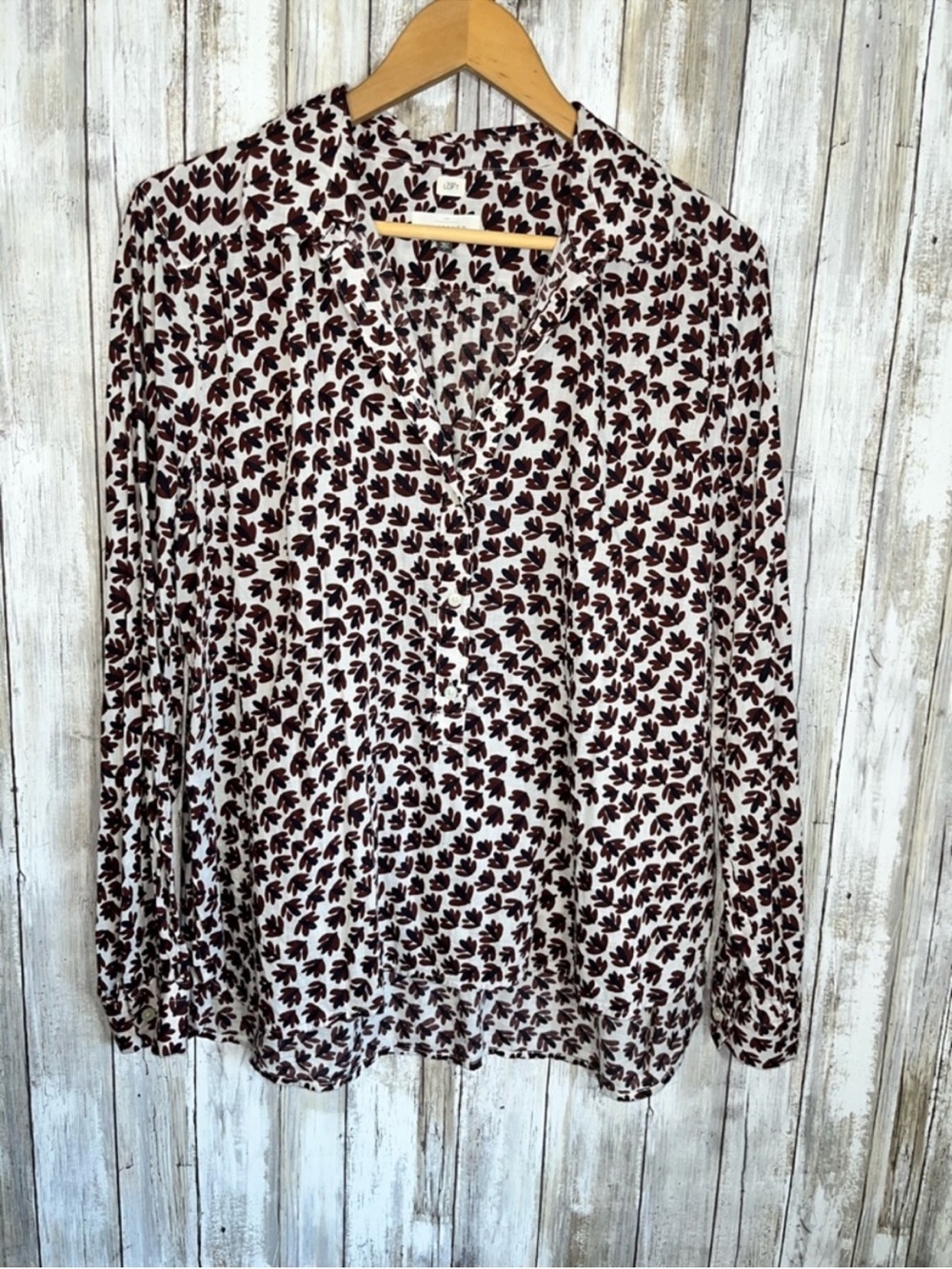 LOFT Softened Shirt Blouse Large Floral Button Front Lightweight Long Sleeve Top